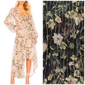 NWT Rococo Sand Flora Floral Handmade High Low Maxi Metallic Thread Dress Large